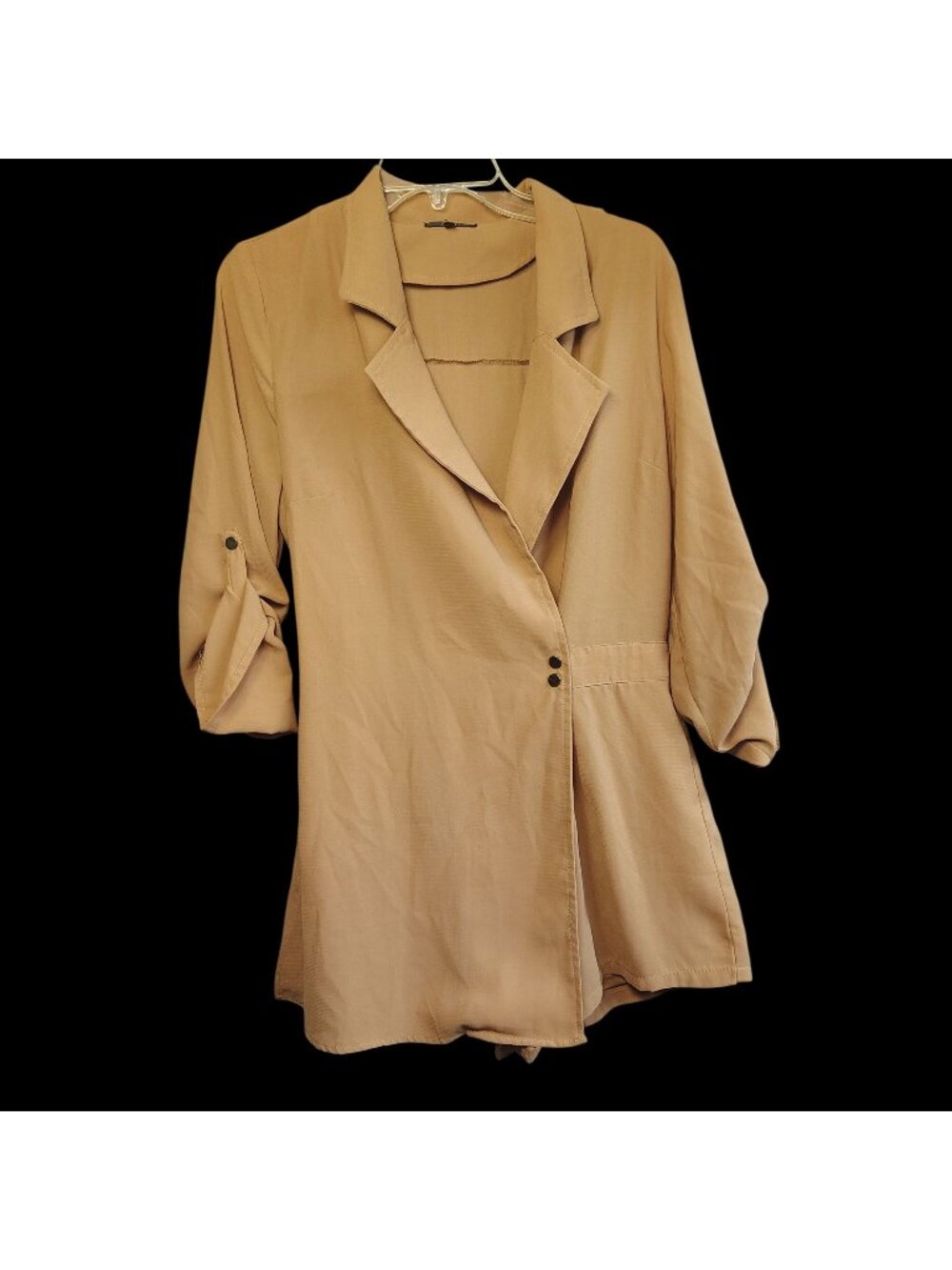 Alt. B Blazer Romper Skort Tan Camel 3/4 Roll Tab Sleeve Wrap Front Mini Large